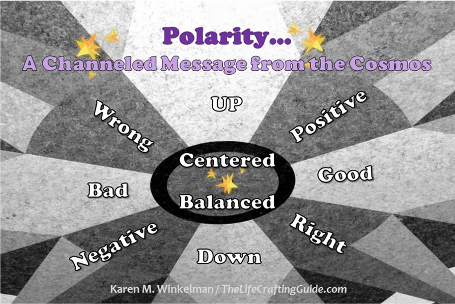 Image of grayscal tile pattern with segments meeting at a center circle. Headline: Polarity… A Channeled Message from the Cosmos